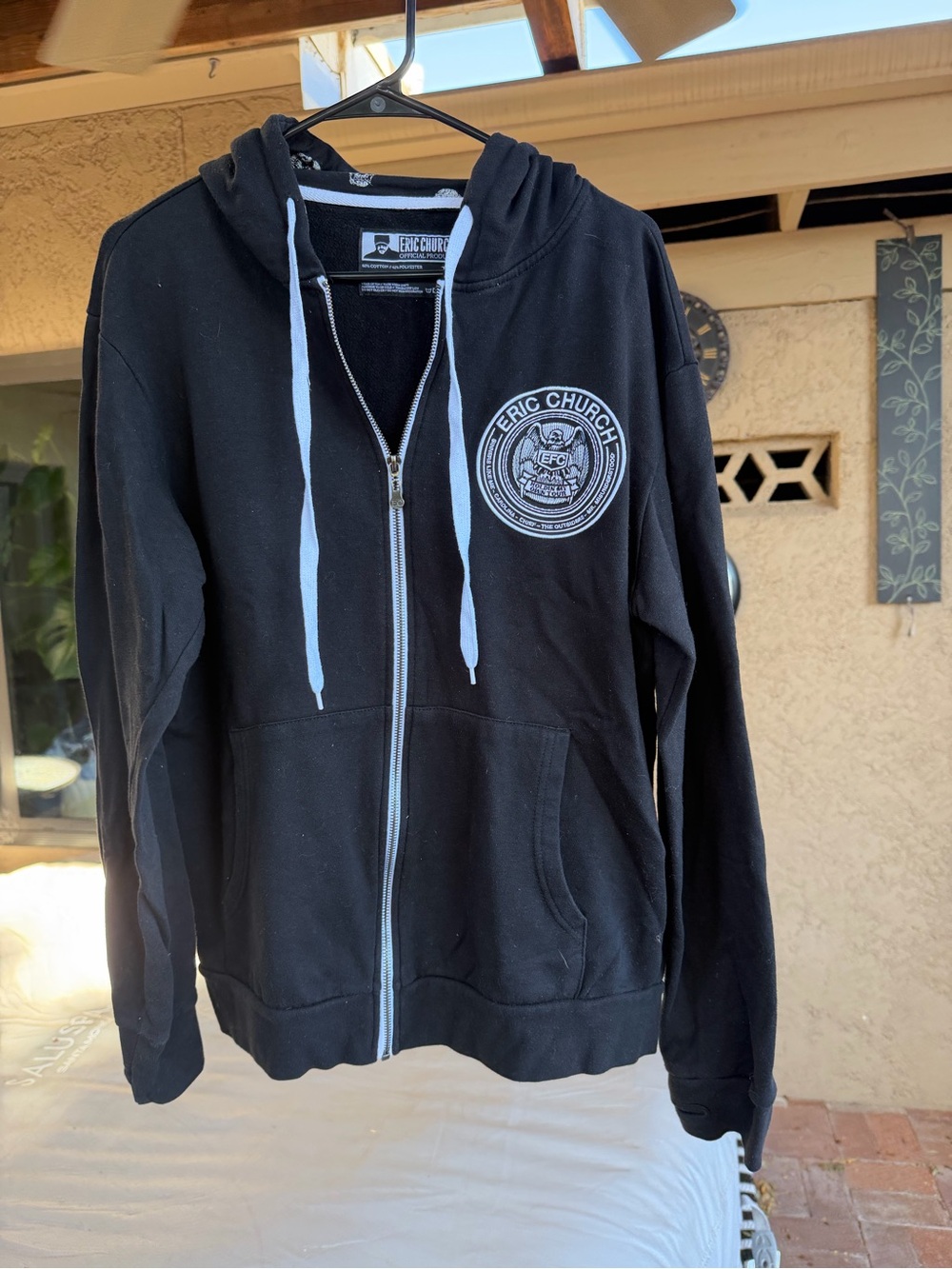 Eric Church Black Zip-Up Hoodie with White Drawstrings